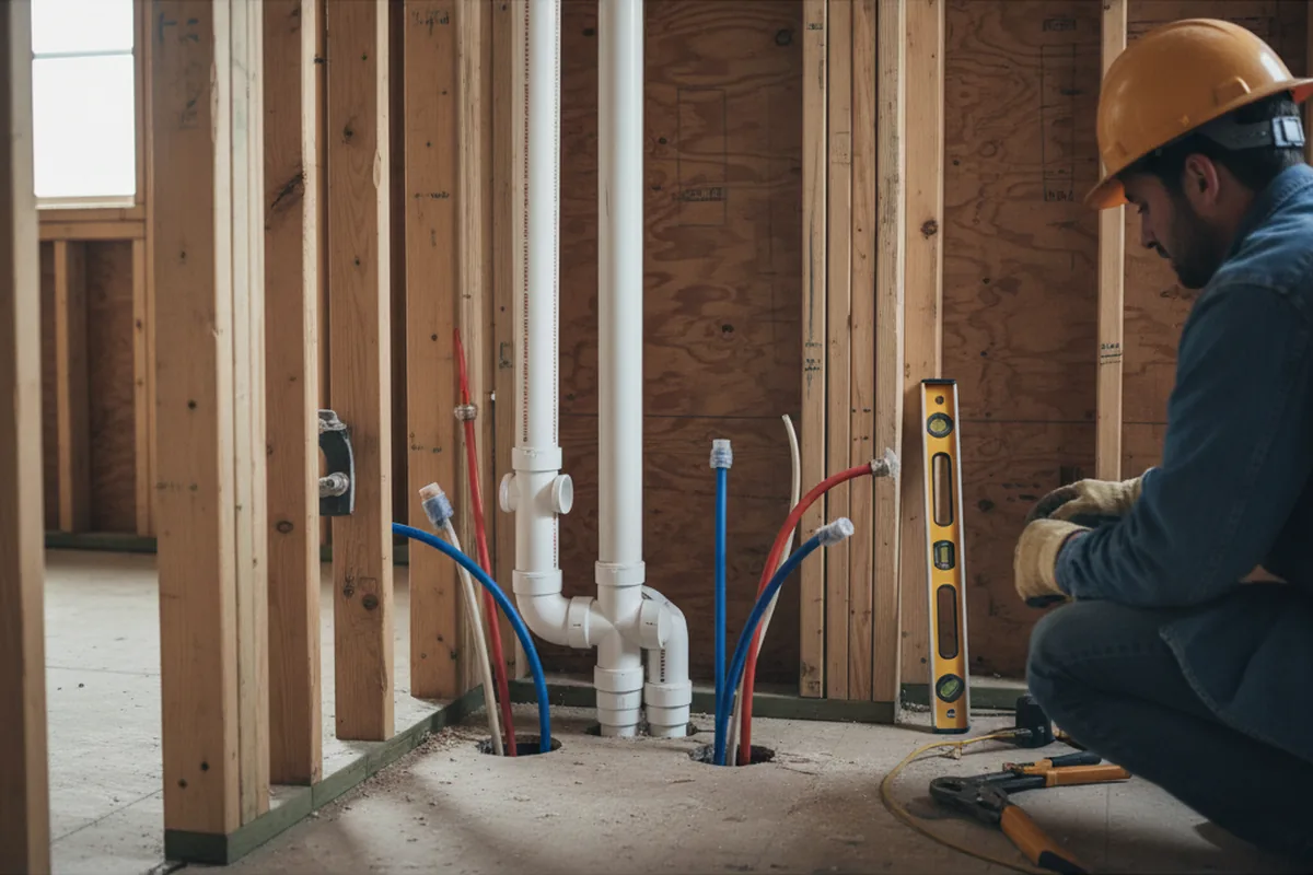 Drain and supply rough-in during Leak Detection in Florence